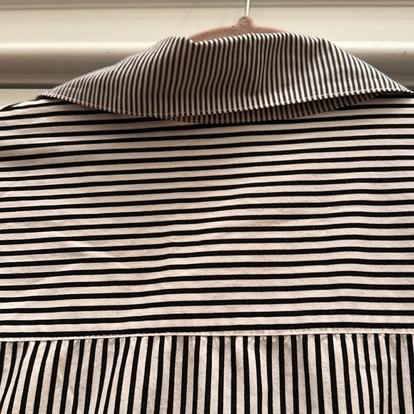 Planet by Lauren G Mixed Stripe Button Down Tunic Shirt with Pockets Sz2 Large - Picture 9 of 11